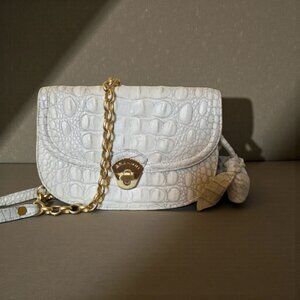 Brahmin Eloise Roses Crossbody Bag White Croc Embossed Brass Chain Rare